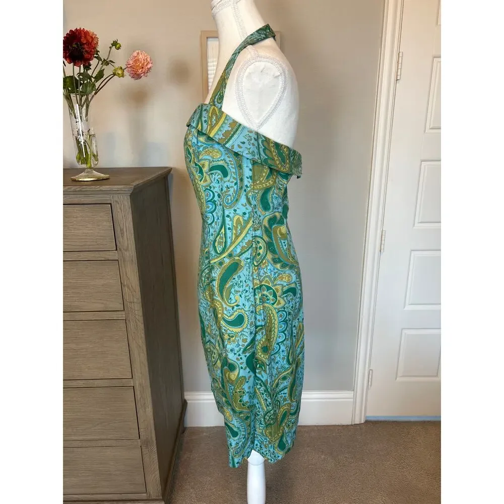 Alyn Paige | Blue/Green Paisley Halter Sheath Dress | 9/10 - Picture 6 of 12